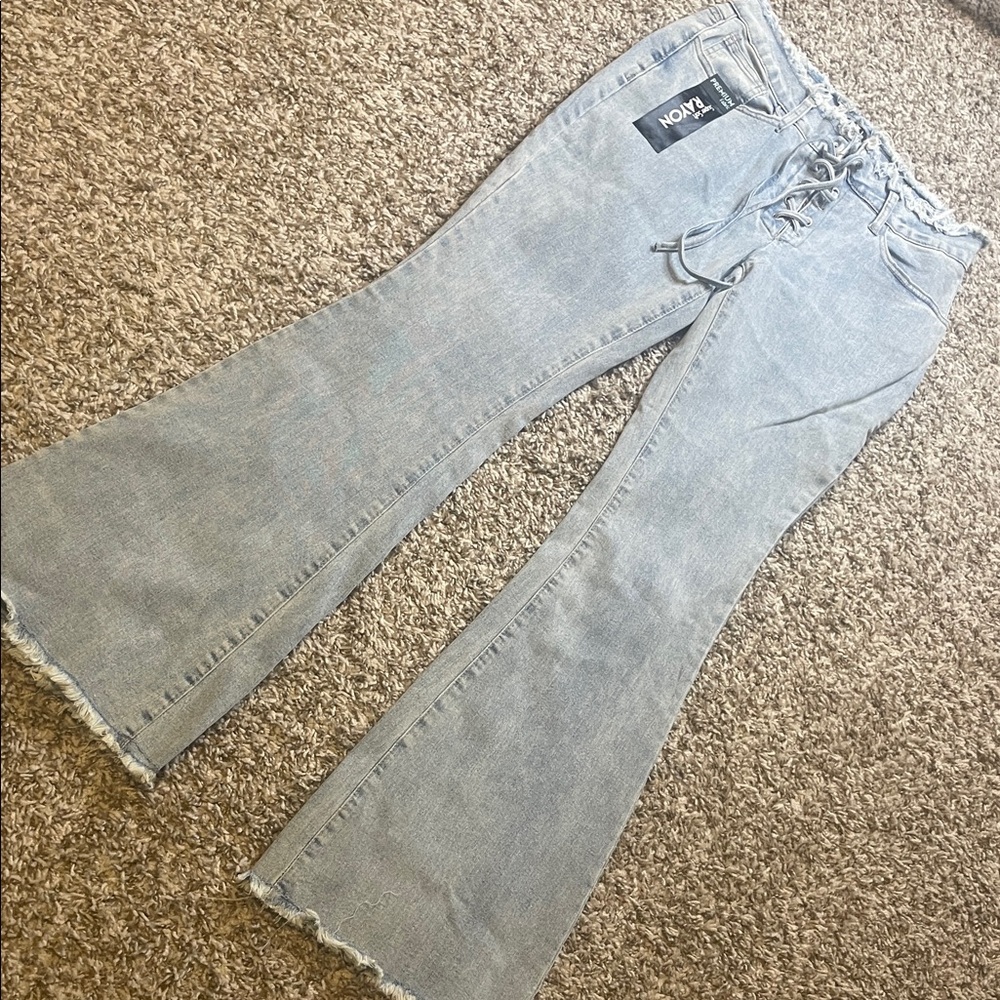 Light Blue low rise jeans Lace-Up fly super flare